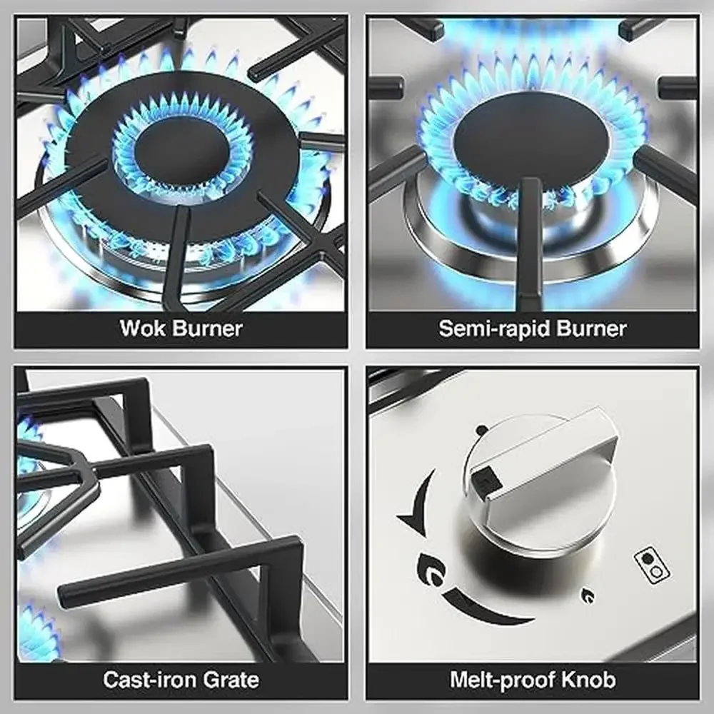 2 Burner Gas Cooktop Stainless Steel Portable Gas Stove Lpg/Ng Thermocouple Protection【Fast Ignition】