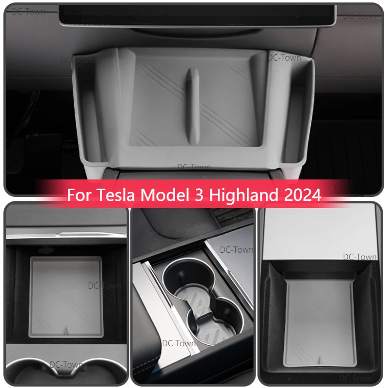 For Tesla New Model 3 Highland 2024 Accessories Central Control Storage Pad Silicone Water Cup Mat Armrest Box Lower Storage Pad