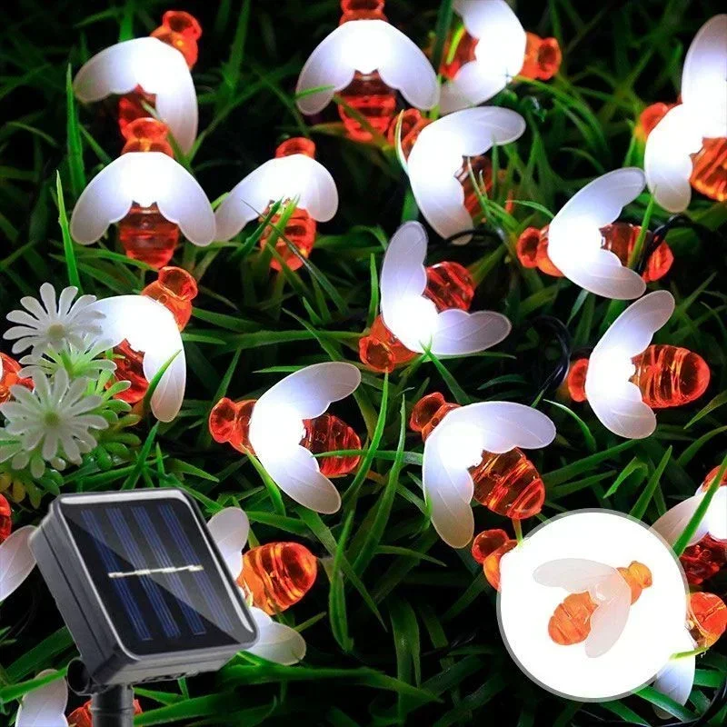 

Summer Solar Bee LED String Lights Honeybee Outdoor Lighting Light Up Garden Fence Balcony Flower Pot Tree Wedding Party Street
