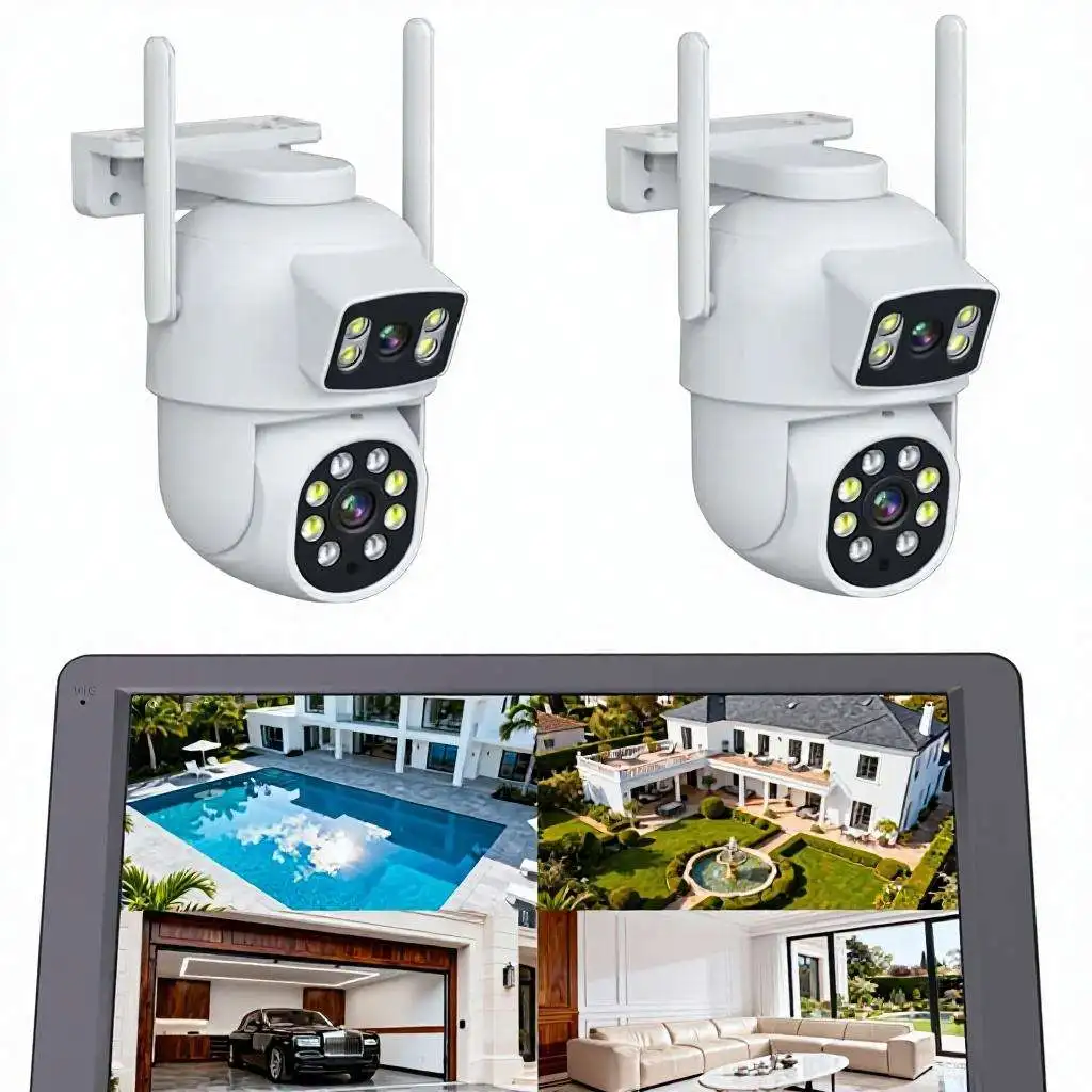 Dual Lens Dome Outdoor Security Camera Wireless Smart Alerts Night Vision HD Video 2-Way Audio Local Recording Rapid Overseas