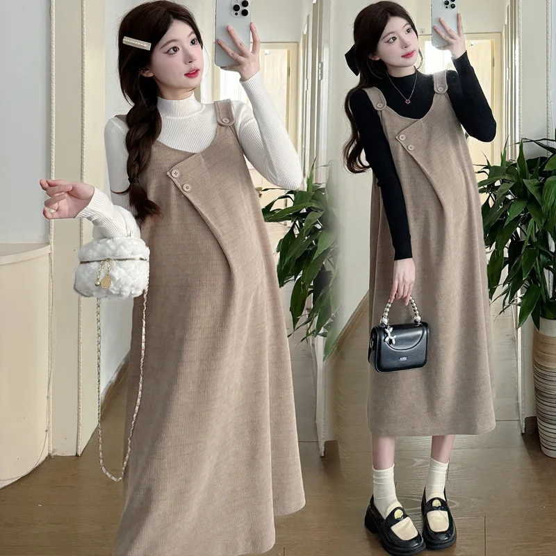 Pregnant Women Autumn Winter Clothes Fashionable Chenille Fabric Slip Dress New Elegance Maternity Sleeveless Sundress Wear