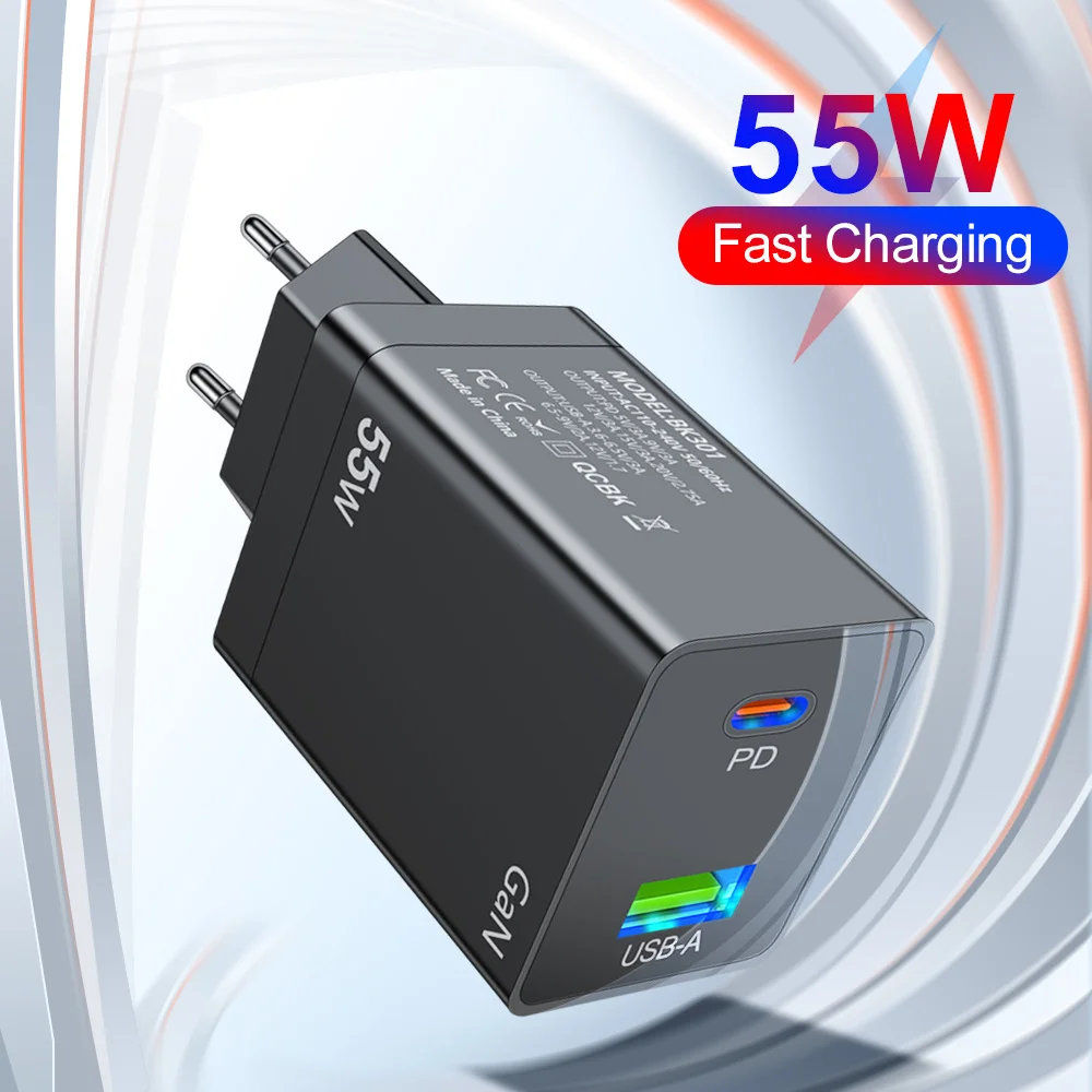 55W Mobile Phone USB C PD Charger PD Type-C Fast Charging Charger Quick Charge 3.0 USB-A Charger Adapter