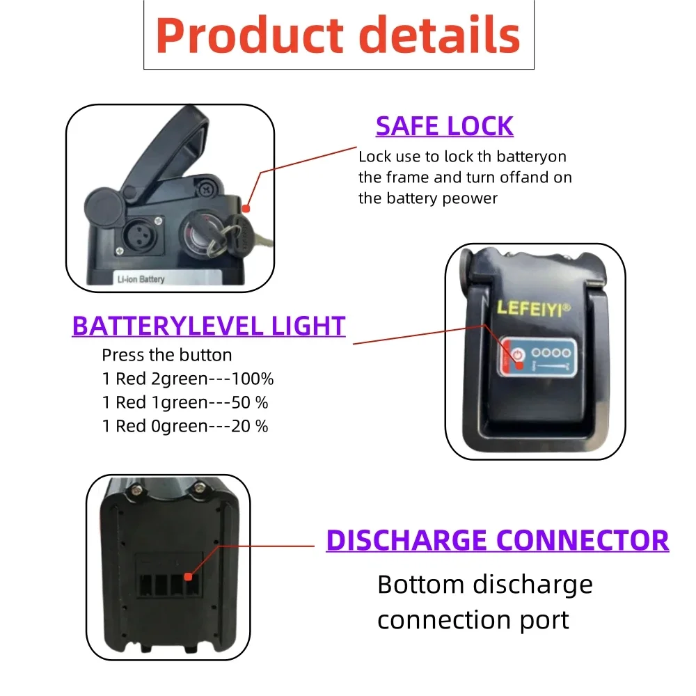 Silver Fish 52V E-Bike Battery Li-ion 20Ah For Electric Folding Bicycle 250W-1500W With BMS+ 58.8V Charger