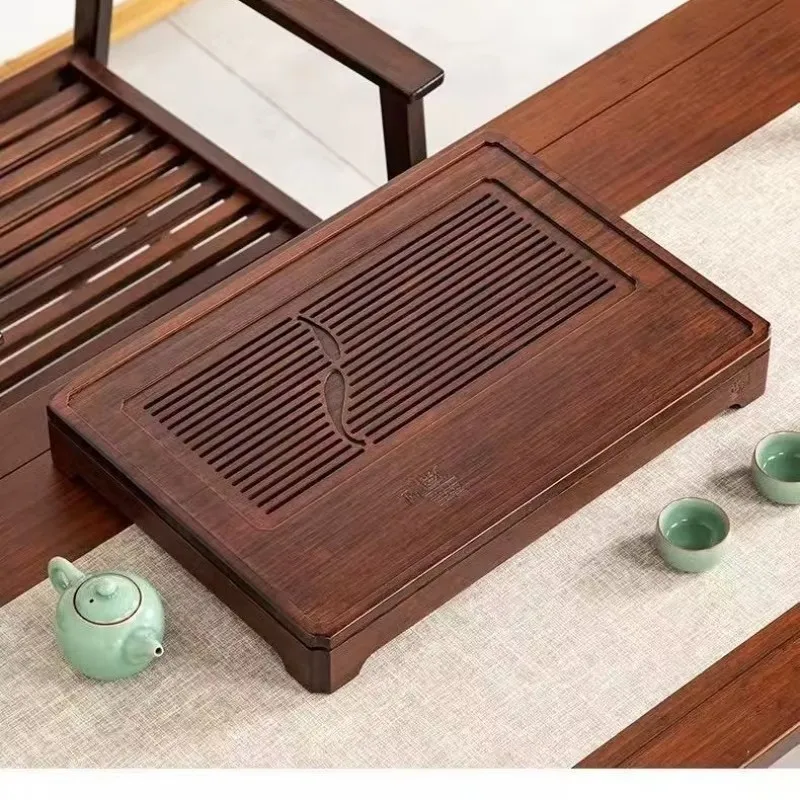 wet and dry tea tray, storage and drainage drawer type bamboo simple tea table, small household drainage tray
