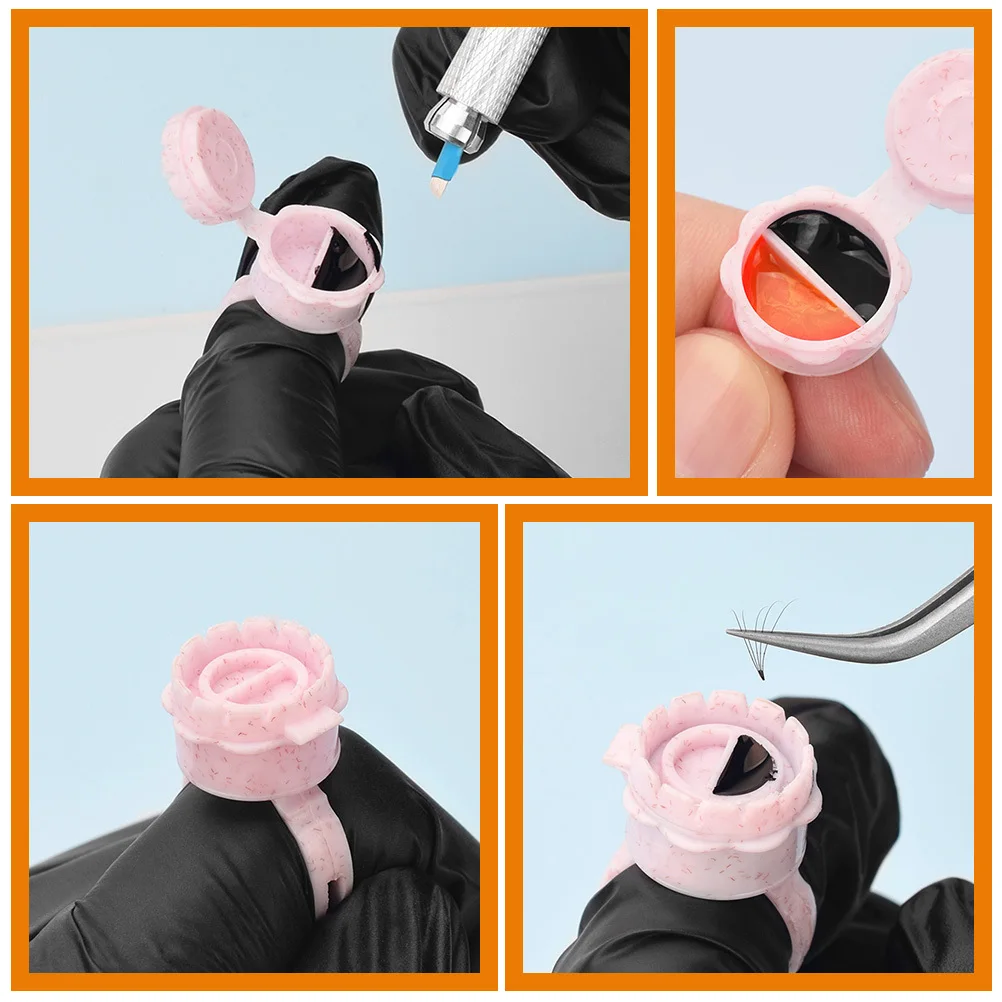 

50Pcs Sealed Cover Rings Eyelash Glue Cups for Extension Holder Portable Drip Glue Ring Cup Pigment Tattooing Ink Holders