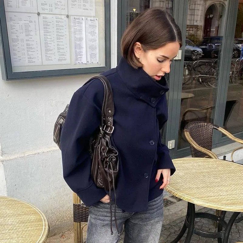 

2025 Spring and Autumn New Temperament Versatile Stand-Up Collar Button Jacket Europe and America