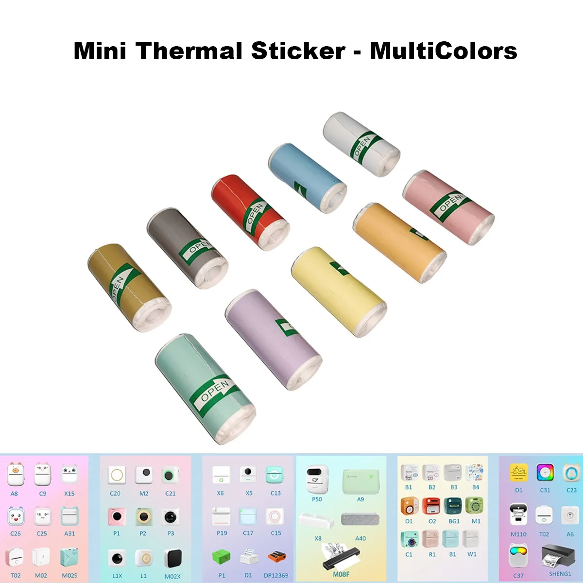 10 Color Sticky Mini Printer Thermal Paper Colorful Sticker Self-adhesive Thermal Printing Paper Photo Picture For peripage T02