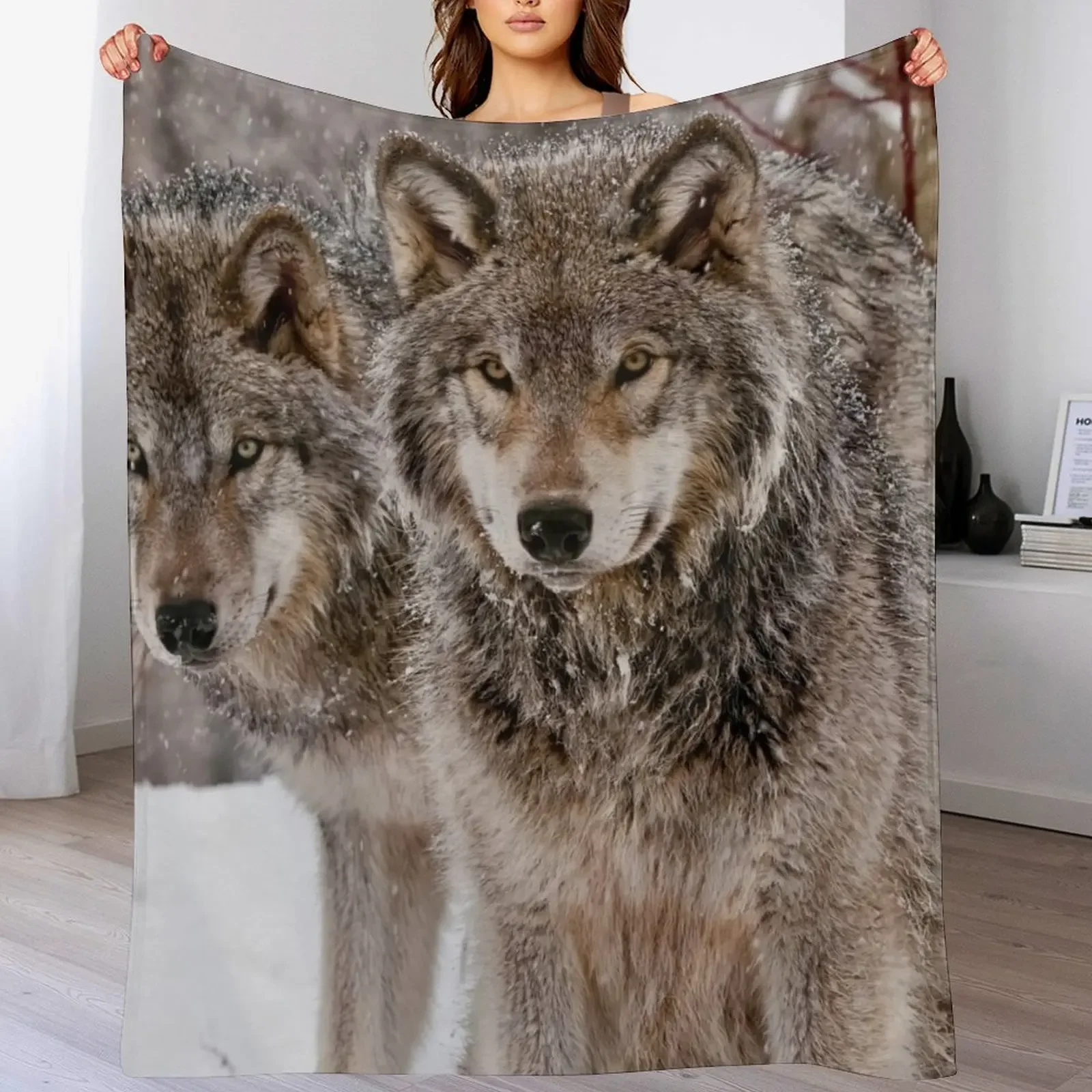 

New Timber Wolf Pair Throw Blanket Warm Napping Blanket for Office Couch Bed
