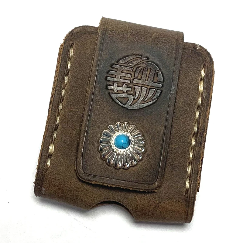 

Handmade Lighter Case Crazy Horse Leather Button Protective Sleeve Lighter Storage Holster Belt Bag for Zipp Lighter Shell