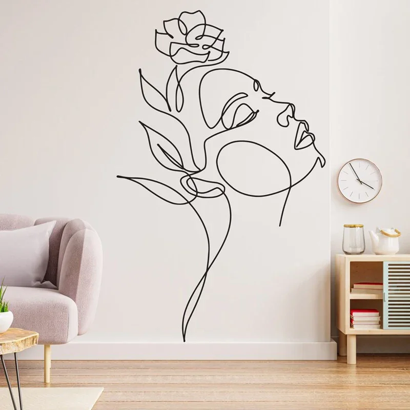 Girl Line Art wall Decal Mid Century Line Art Feminist Woman Modern Abstract Vinyl Wall Sticker for Home Bedroom Wall Decor A589