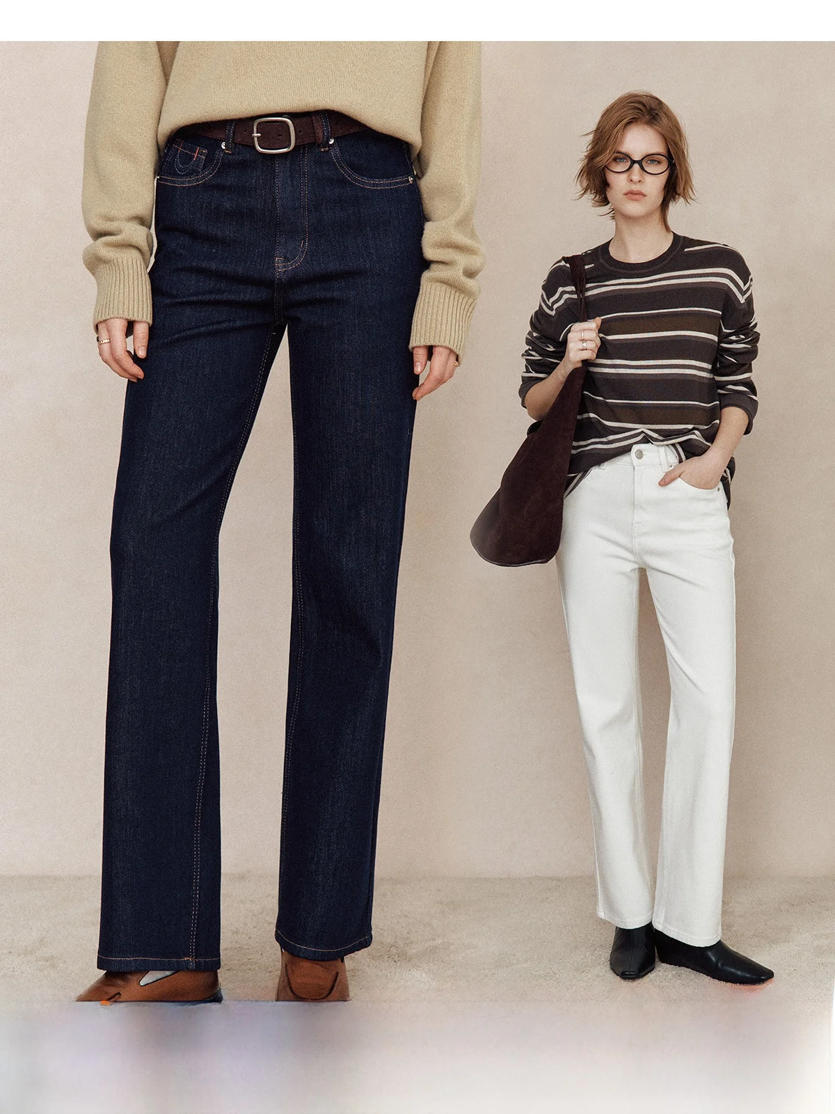 

Thiened Fce Denim Pants Women's Straight Leg Jeans Comfortable Warm Slim Fit Bootcut Trousers Anti-Fading l Waist