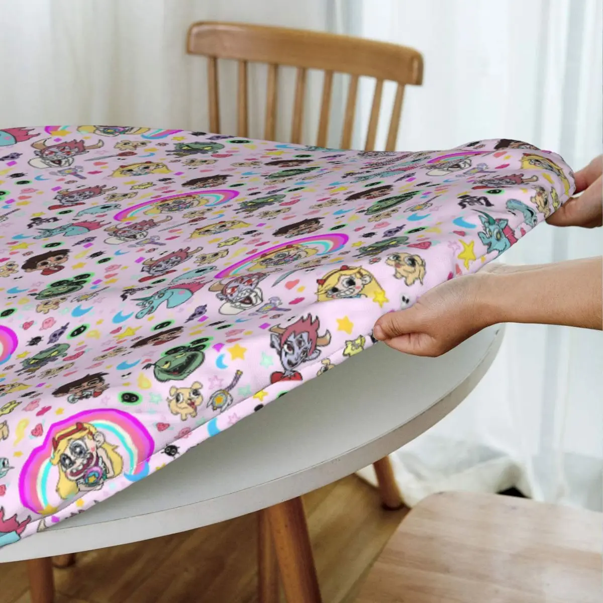 Star VS The Forces Of Evil Waterproof Round Tablecloth Oilproof Table Cloth for Kitchen Events Dining Table Cover
