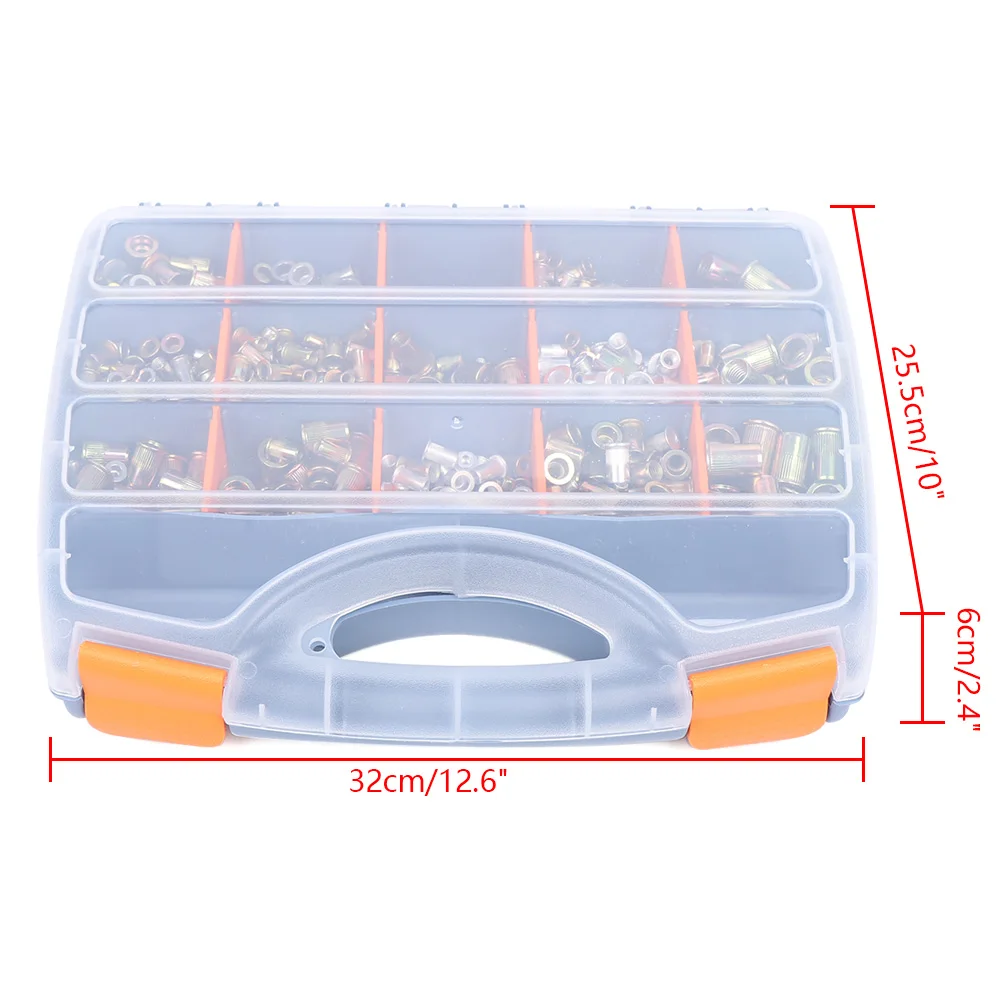 NIEUWE Set van 1200, blinde klinkmoeren, roestvrijstalen spanklinkmoeren met opbergdoos M3 M4 M5 M6 M8 M10 M12 Assortiment klinkmoeren