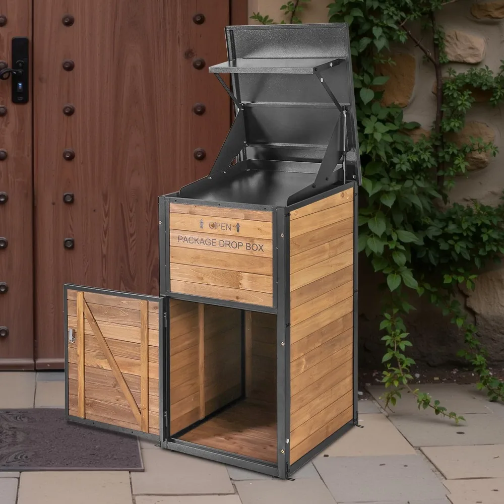 

Большой уличный почтовый ящик на 40+ галлонов с защитой от кражи, всепогодным дизайном для крыльца, металлический или деревянный каркас, для UPS и FedEx