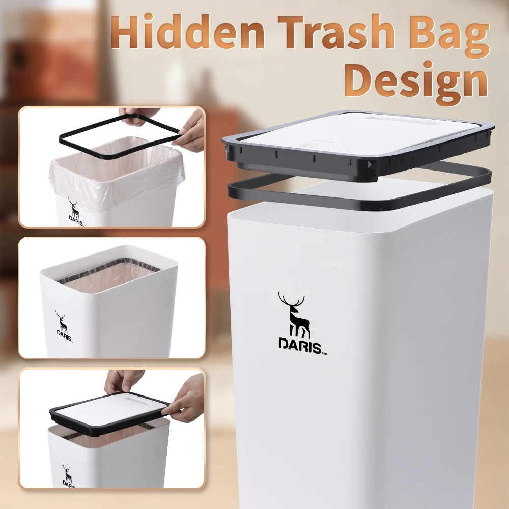 DARIS Two-piece Trash Bin For Kitchen Living Room Large Capacity Kitchen Recycling Garbage White Trash Can With Free Garbage bag