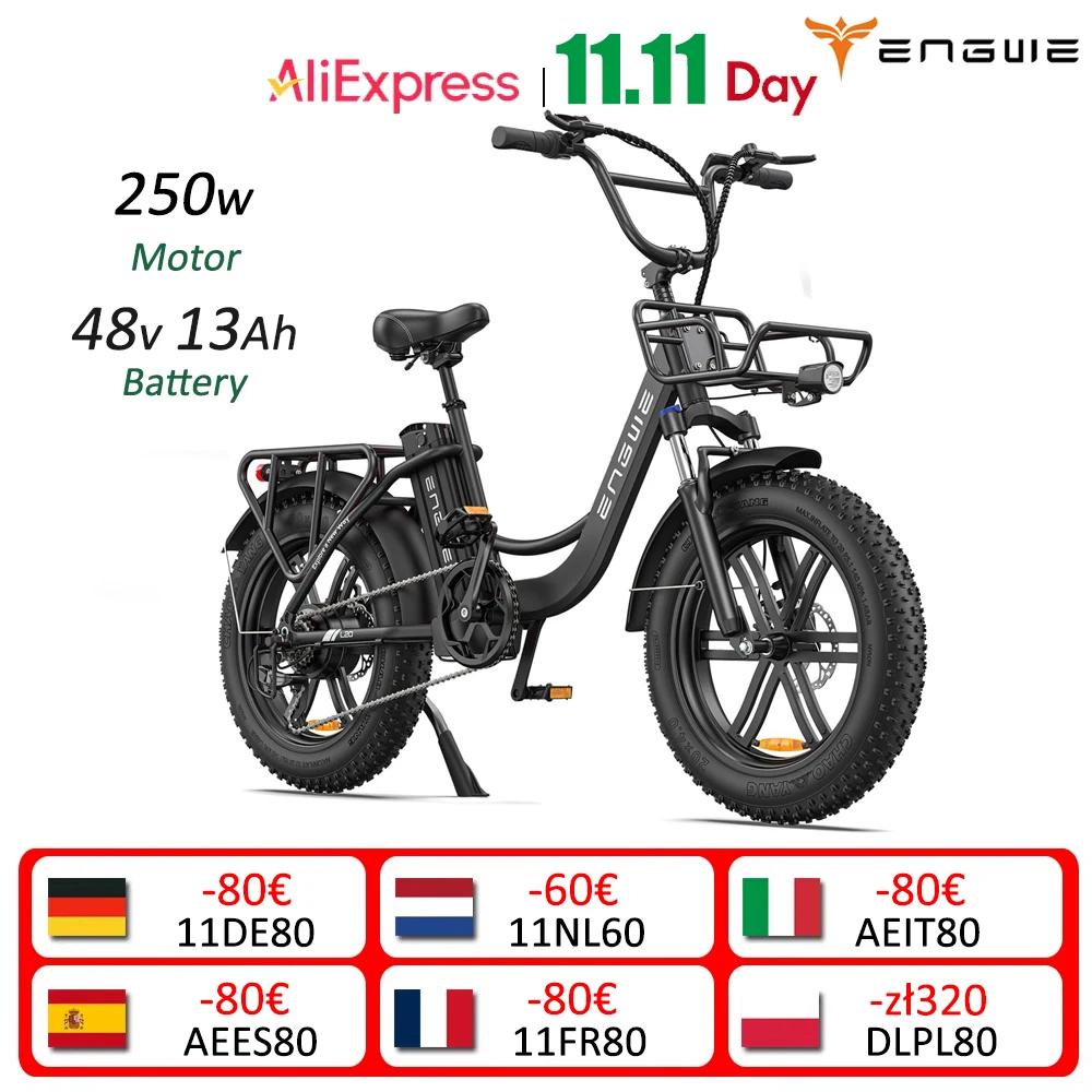 ENGWE 250W e-bike 48V13AH 20 inch big tire mountain electric bike maximum speed 40 km/H electric bike All terrain