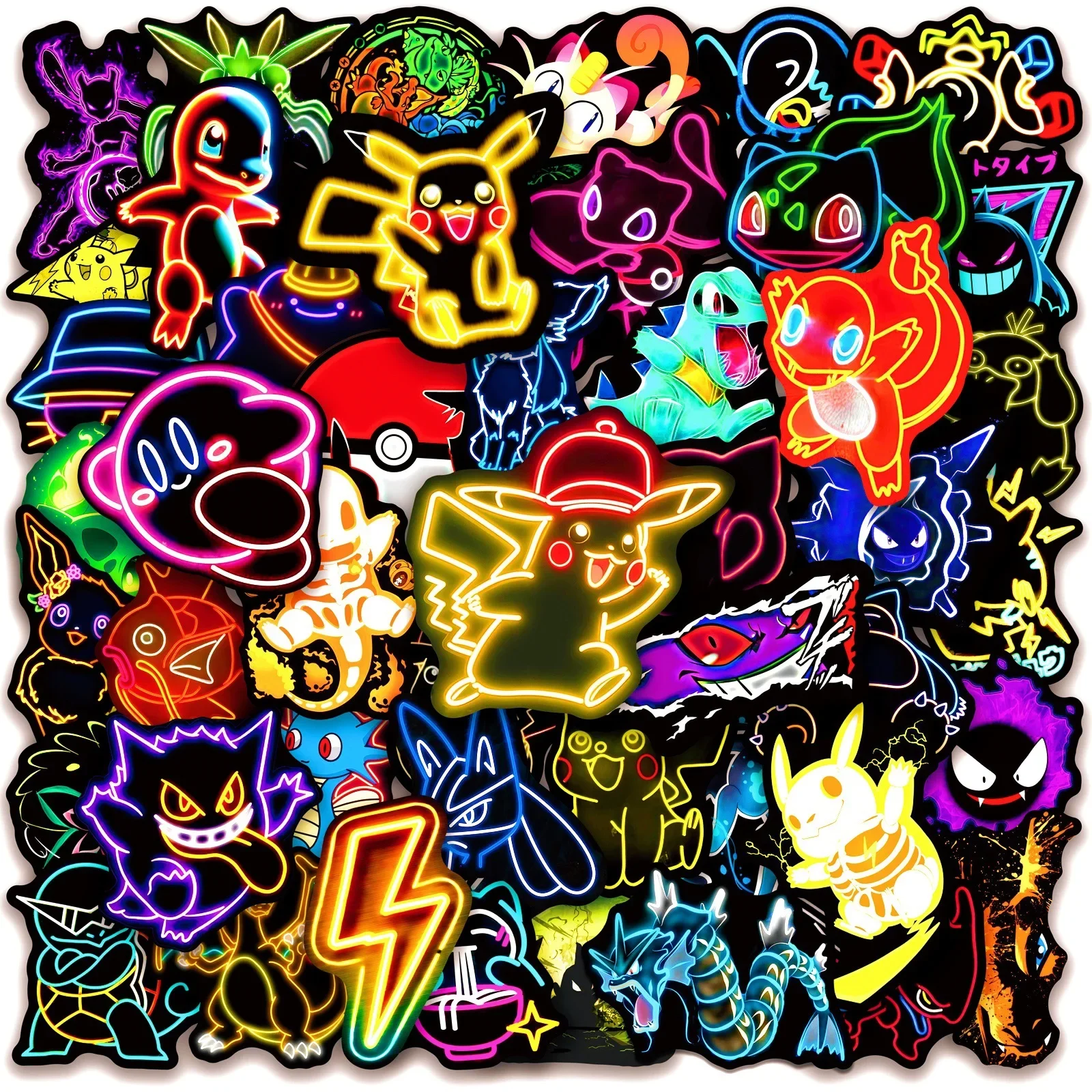 

50Pcs Neon Pokemon Cute Pikachu Stickers Kawaii Laptop Decoration Decal Car Skateboard Luggage Phone Waterproof Sticker Kids Toy