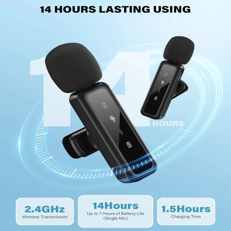 Micrófono inalámbrico de solapa con batería recargable de 80mAh para podcasts, streaming y vlogs, plug & play 2