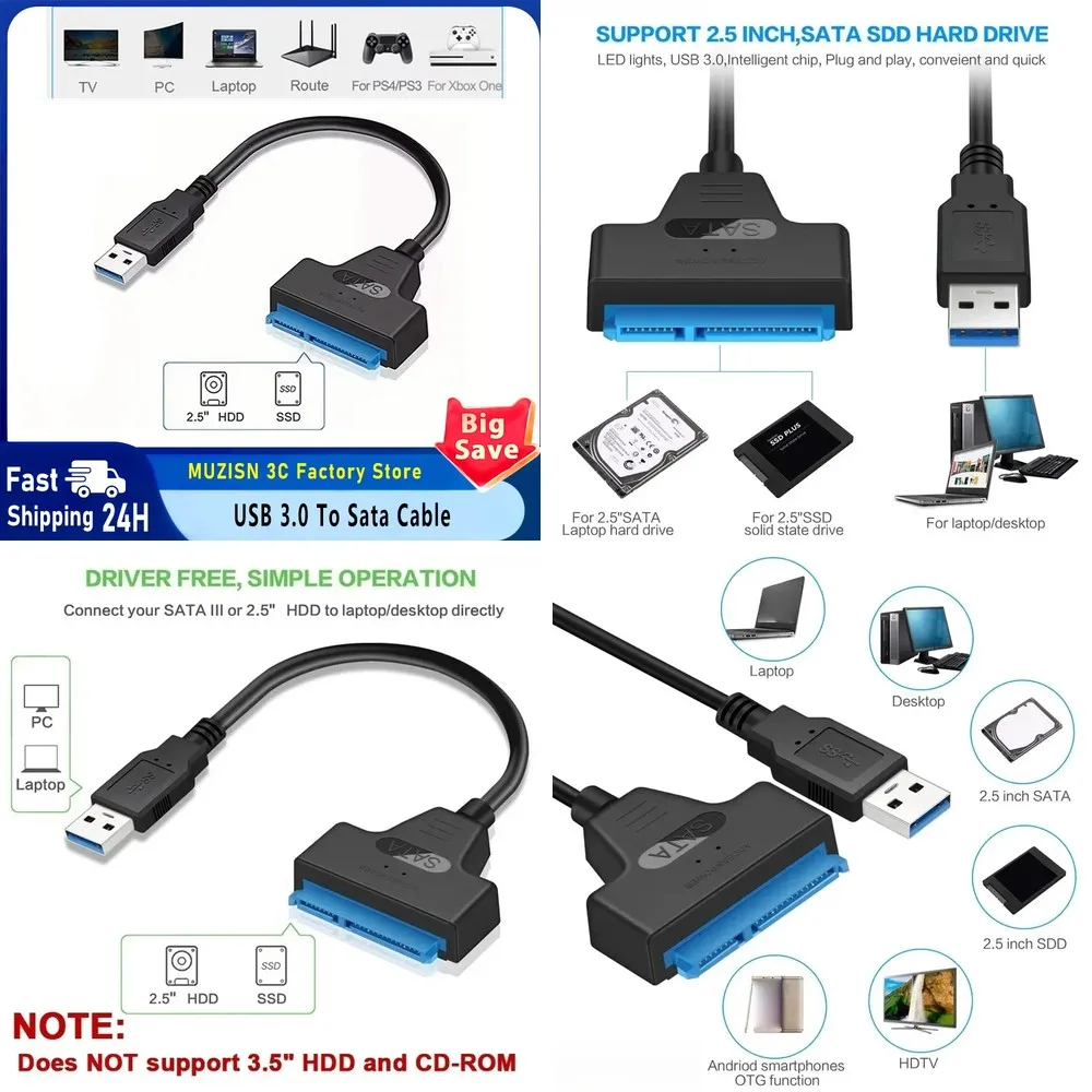 

USB 3.0 to SATA Adapter Cable for 2.5" HDD SSD, 6Gbps High Speed Data Transfer, External Hard Drive Converter