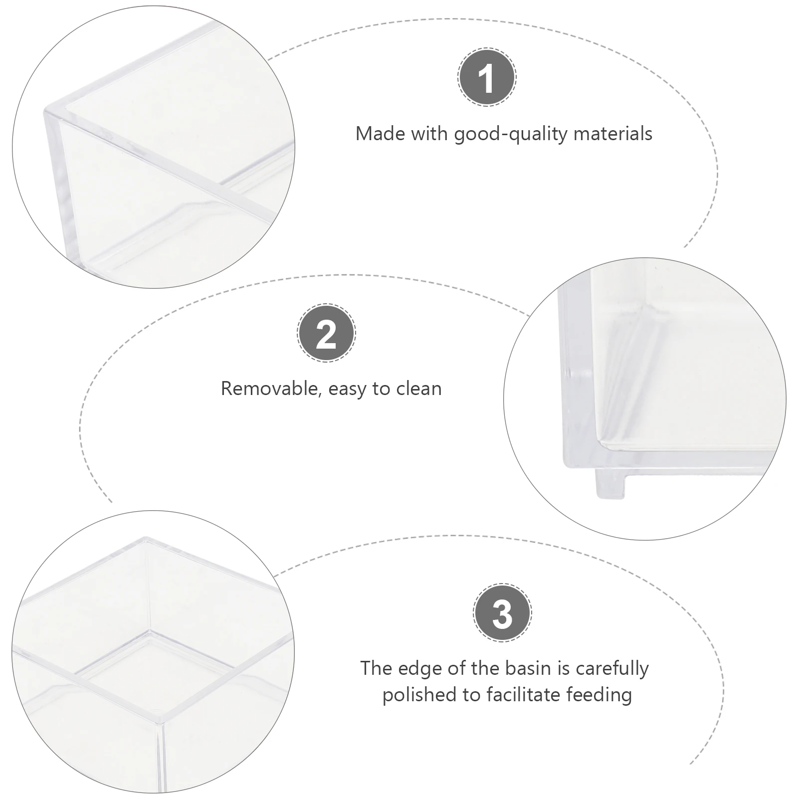 

2Pcs Transparent Acrylic Reptiles Bowl Pet Feeding Container Thicken Design Biting Resistance Environmentally Friendly