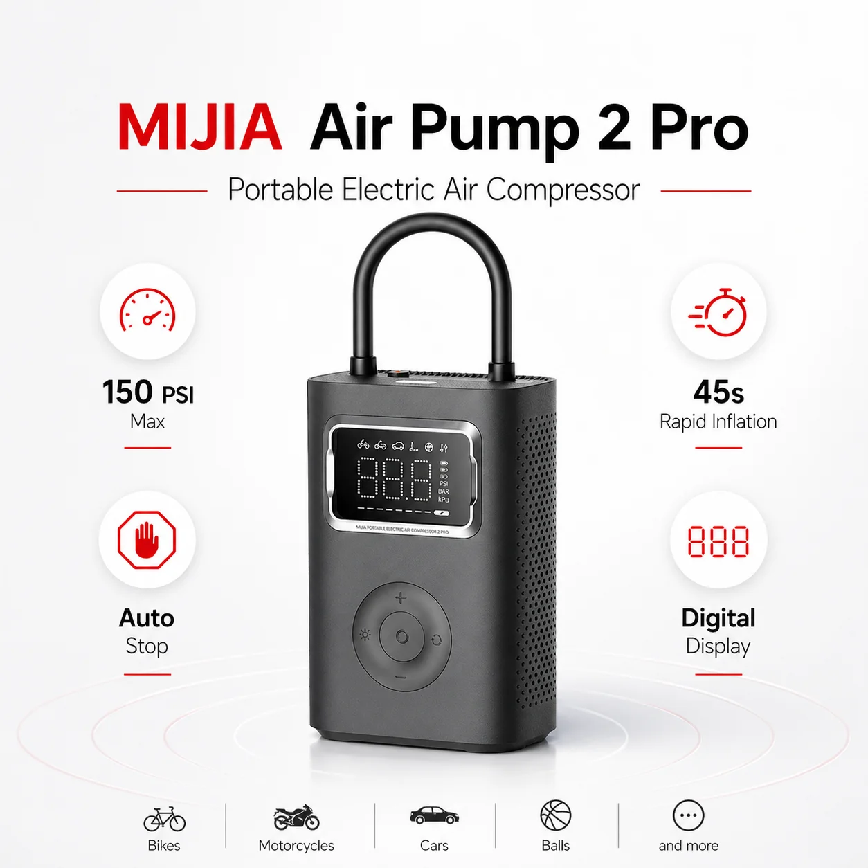 NEW XIAOMI MIJIA AIR PUMP 2 PRO PORTABLE ELECTRIC AIR COMPRESSOR 150PSI TIRE INFLATOR FOR CAR MOTORCYCLE BIKE AND BALLS