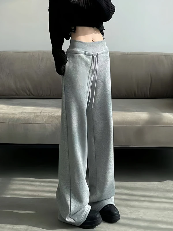 

Ay Свободные прямые спортивные штаны с высокой талией, большие размеры, женские повседневные широкие брюки, удобные весенне-осенне-зимние брюки