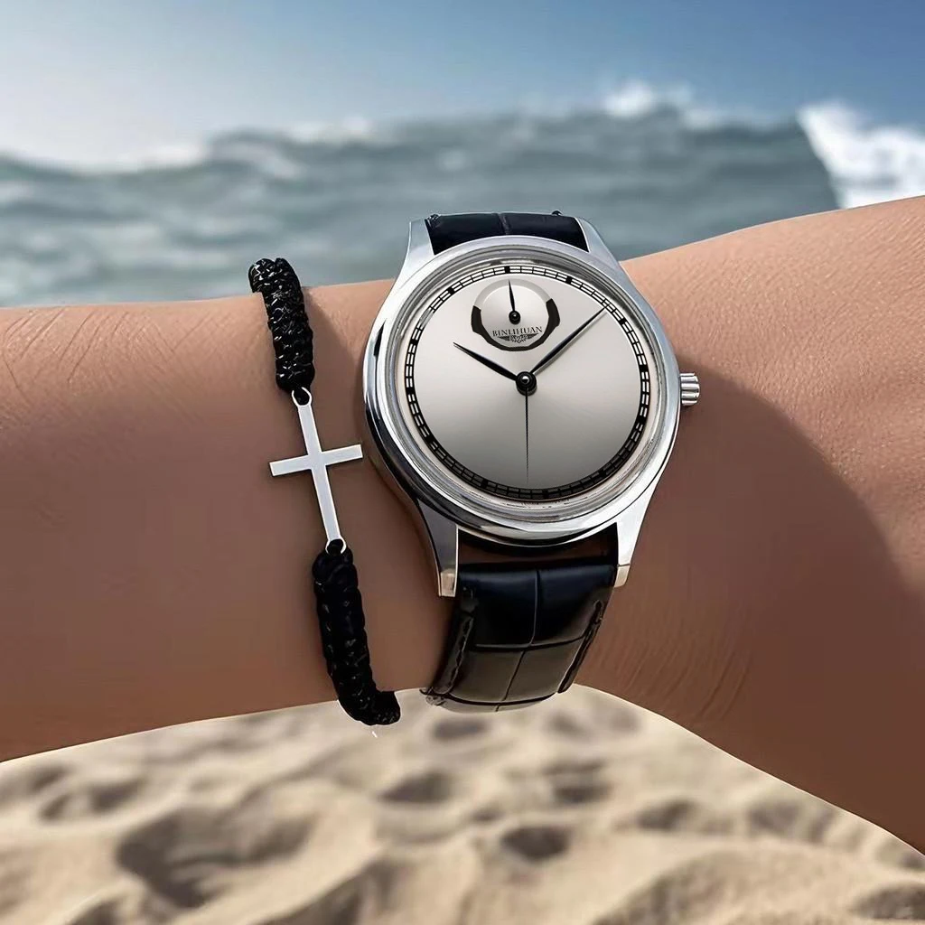 2Pcs 시계 세트 무료 팔찌 패션 남자 비즈니스 가죽 방수 석영 시계 생일 발렌타인 데이 휴일 선물