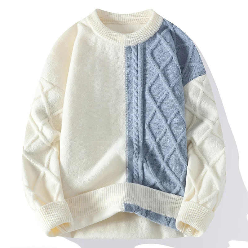 

Autumn Winter Warm Mens Sweaters 2023 Fashion Turtleneck Patchwork Pullovers New Korean Streetwear Sweater Casual Men Clothing