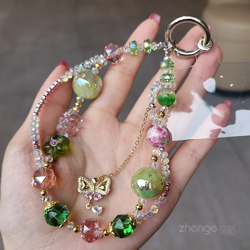 Mobile Phone Lanyard Butterfly Pendant Crystal Bracelet Short Clip-on Mobile Phone Case Universal Sling Wrist Pendant Bracelet