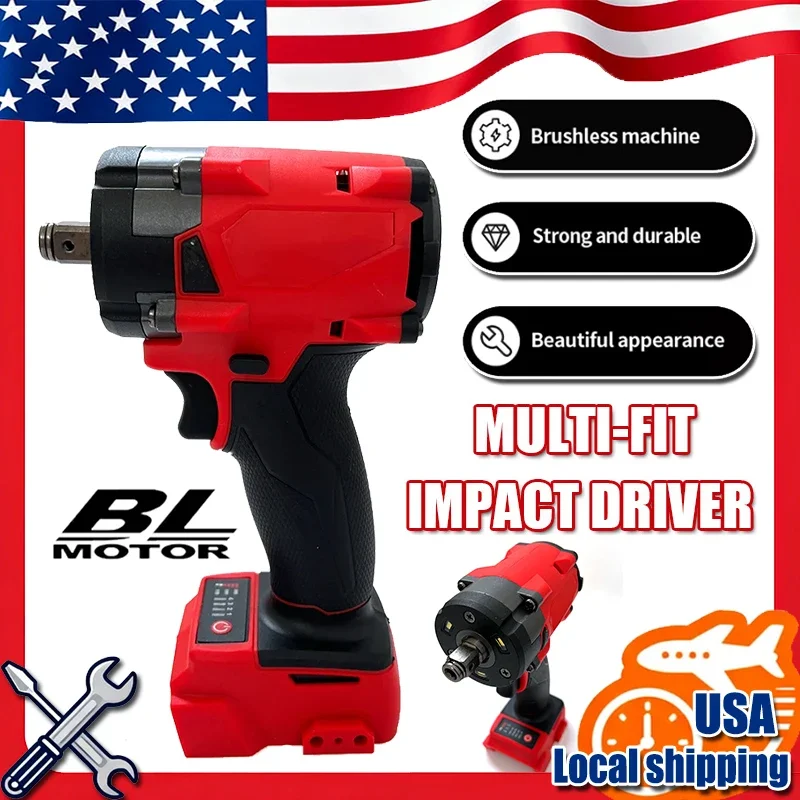

Fit Milwaukee Brushless Cordless 1/2 Electric Wrench Car Truck Repair Screwdriver Impact Drill Rechargable For 18V Battery Tools