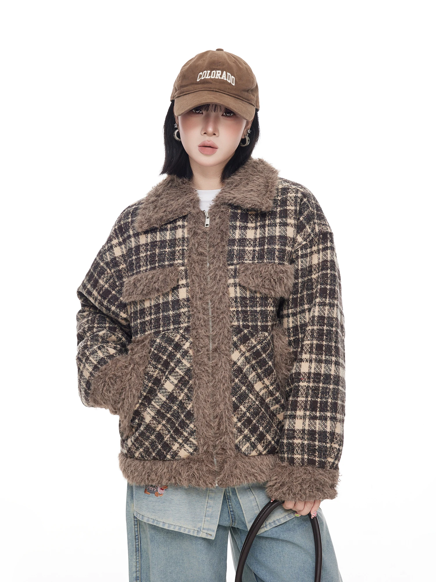 

Хлопковая куртка в американскую клетку в стиле ретро, женская осенне-зимняя свободная теплая куртка, уличная хлопковая одежда с дизайном Faion