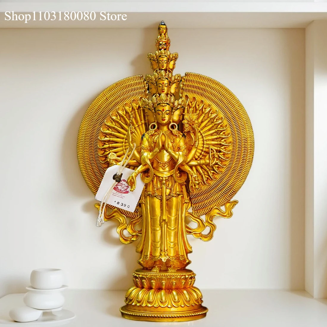 31cm Copper gilding Thousand-hand Guanyin statue Kwan-yin Avalokitesvara sculpture