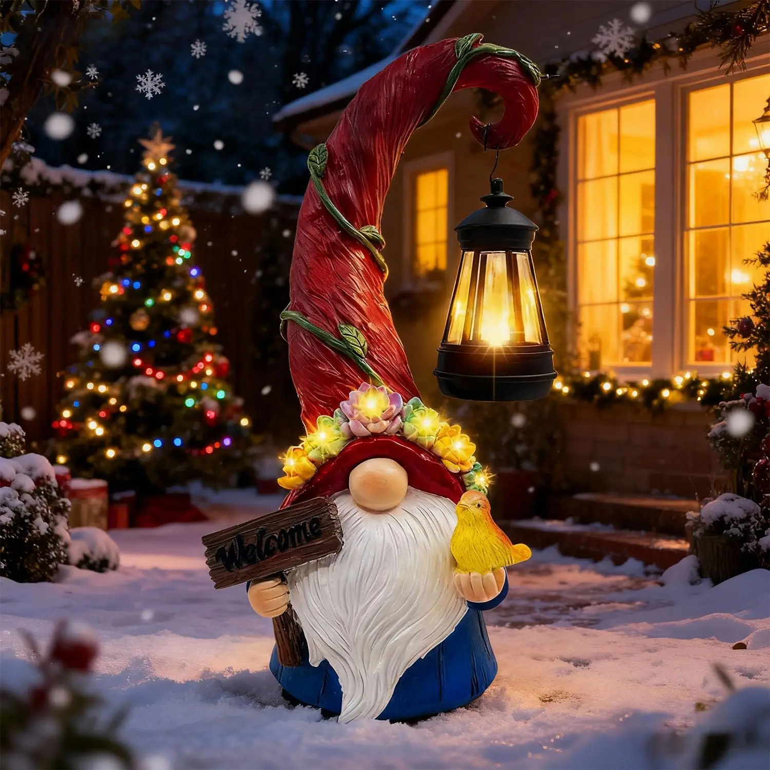 

Солнечная садовая фигурка гнома со светодиодной подсветкой и суккулентом - декор для улицы и сада