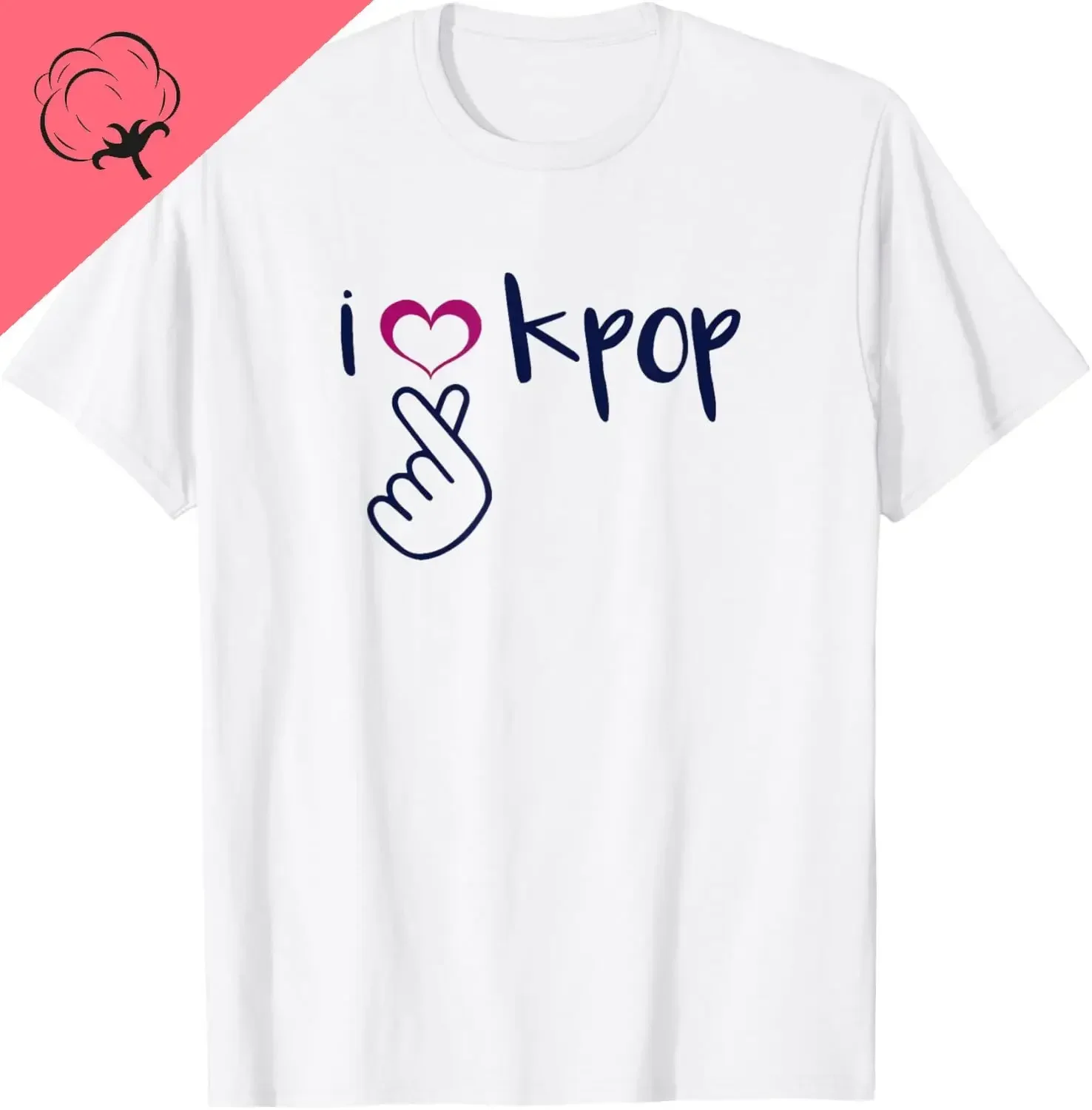 

Finger Heart Korean Music I Love Graphic Cotton T-Shirt Short Sleeve Crewneck