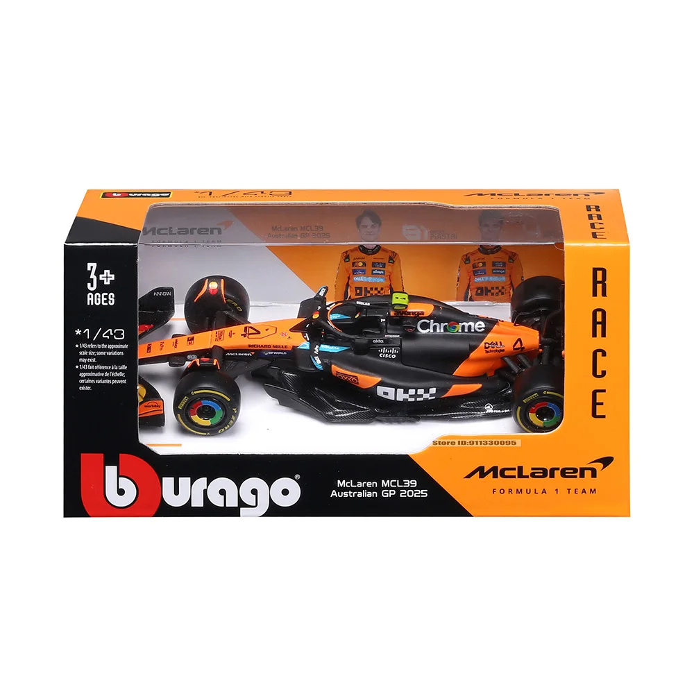 Bburago 1:43 2025 F1 ماكلارين MCL39 SF25 W16 RB21 A525 # 4 لاندو نوريس # 81 لعبة نموذج سيارة أوسكار بيستري مصنوعة من خليط معدني قابلة للتجميع #6