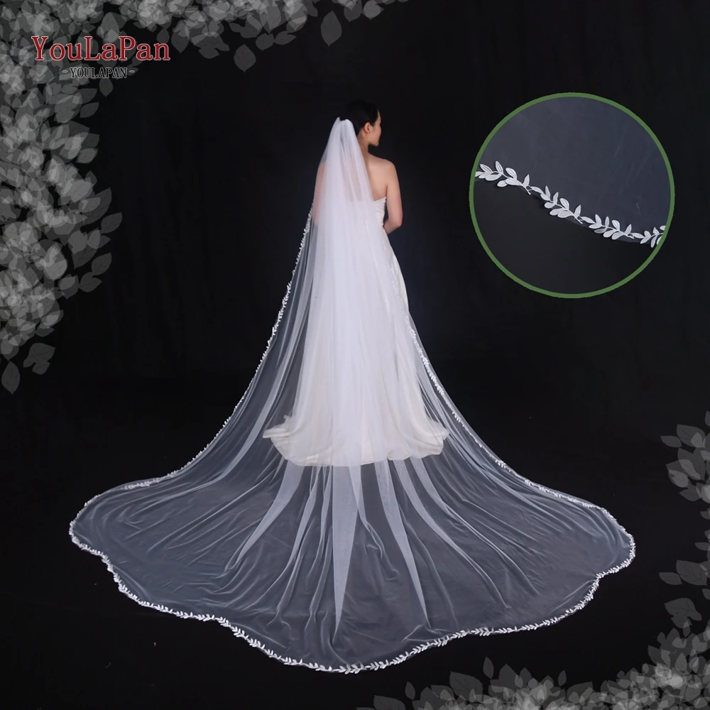 YouLaPan V142 semplice ed elegante cattedrale velo da sposa 1 livello morbido lungo bordo smerlato accessori da sposa matrimonio