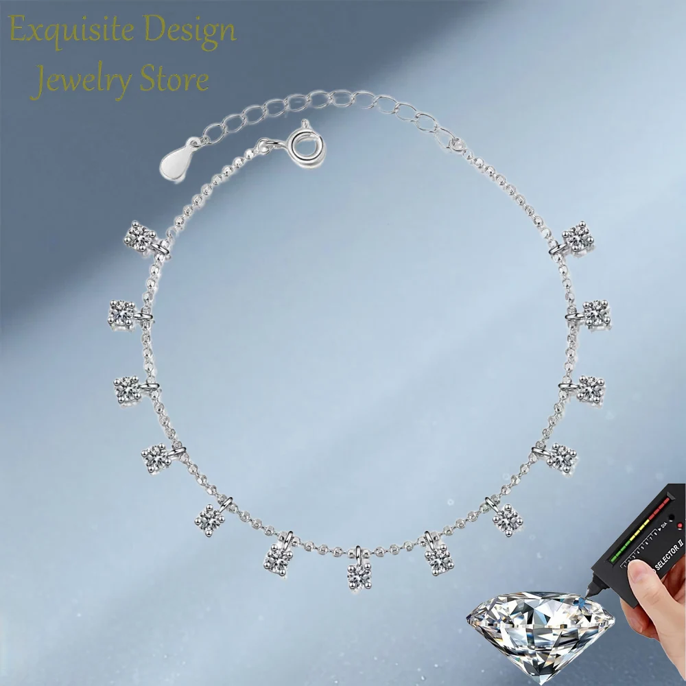 

Brilliant 1.3/3.9ct Full Diamond Tennis Bracelet, Luxury Platinum PT950 Moissanite Tassel Chain Bracelet for Women GRA Certified