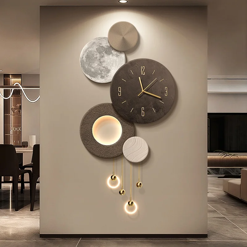 Luxury and sophisticated entrance hall LED wall light with lunar clock, corridor high-end three-dimensional sandstone wall light