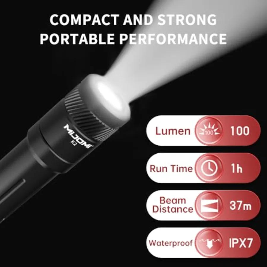 EDC Keychain Flashlight, 100 High Lumen K2 Mini LED Light with AAA Battery, IPX7 Waterpoof Portable Small Light for Night Emerg