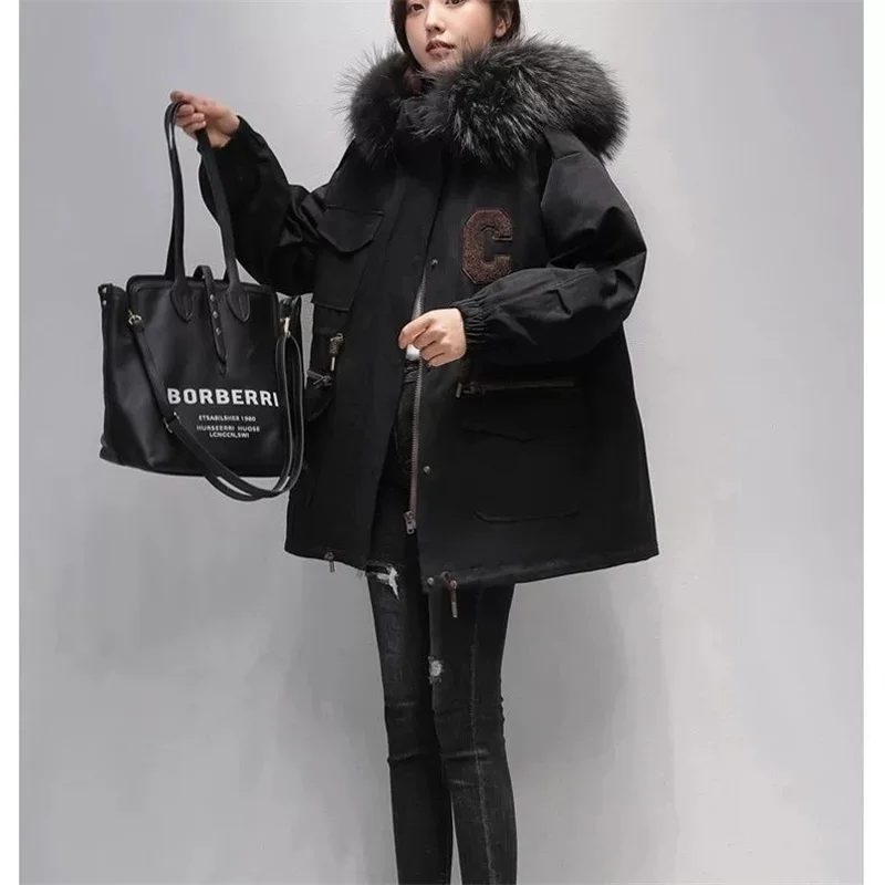 Real Fur collar Jacket 2026 Autumn Winter Hot Item Otter Rabbit fur inner liner detachable Young Fashion Fur Coats Female Parker
