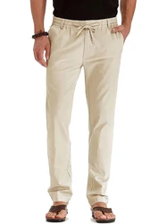 Summer Casual Straight Cotton Linen Pants Men Loose Joggers Linen Trousers Sweatpants Korean Wide leg Oversize Golf