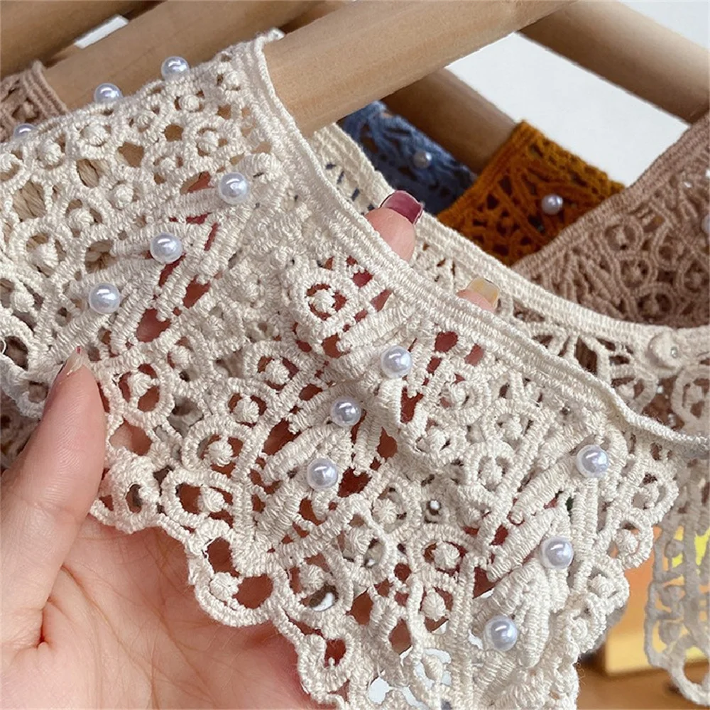 Vintage White Hollow Lace Fake Collar Blouse Decoration Collar With Pearl Sweet Detachable False Necklace Mini Shawl Wrap