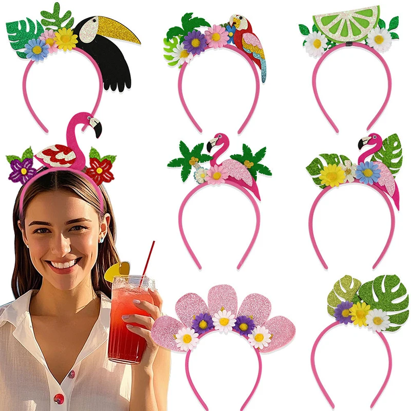 

Hawaiian Beach Party Flamingo Coconut Palm Leaf Headband Tropical Pool Children And Adults Carnival Dress Up Decoration Supplies