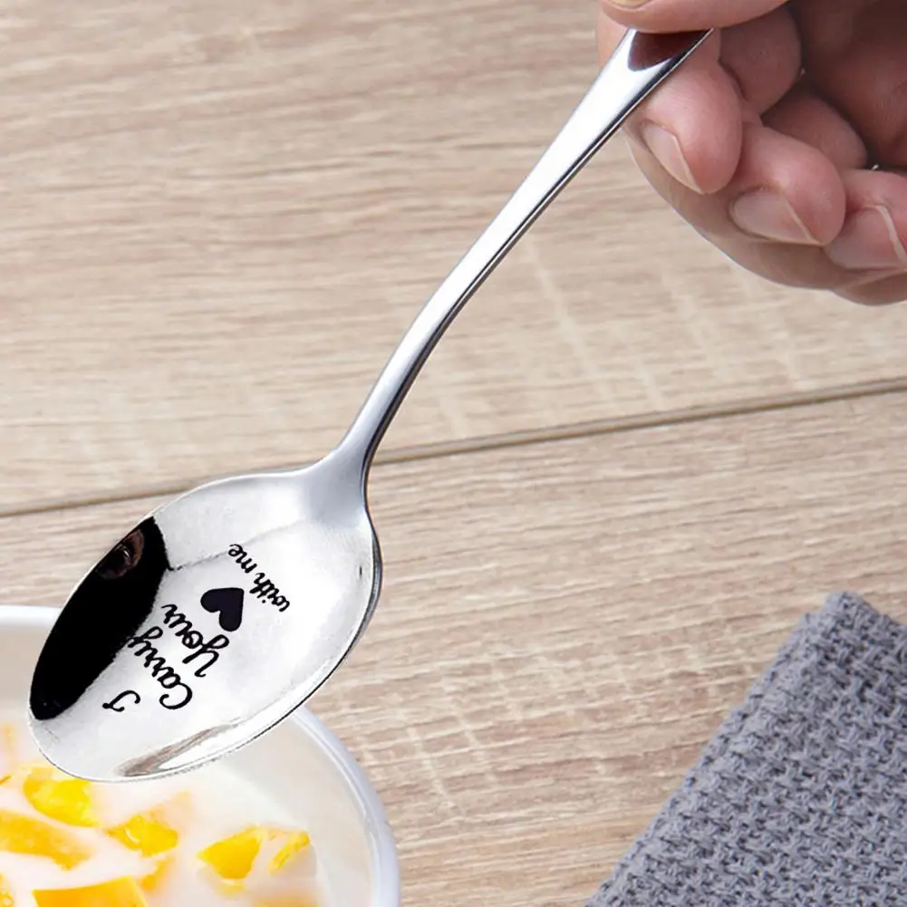 Lettering Spoon Portable Coffee Spoon Romantic Lettering Utensils  Durable Stainless Steel Meal Spoon Good Morning My Love