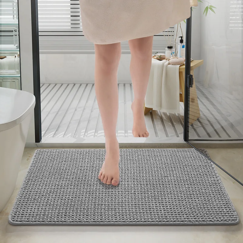 1Pcs Bathroom Floor Mat Super Absorbent Quick-Drying Anti-Slip Backing Woven Textured Bath Shower Sink Kitchen Carpet