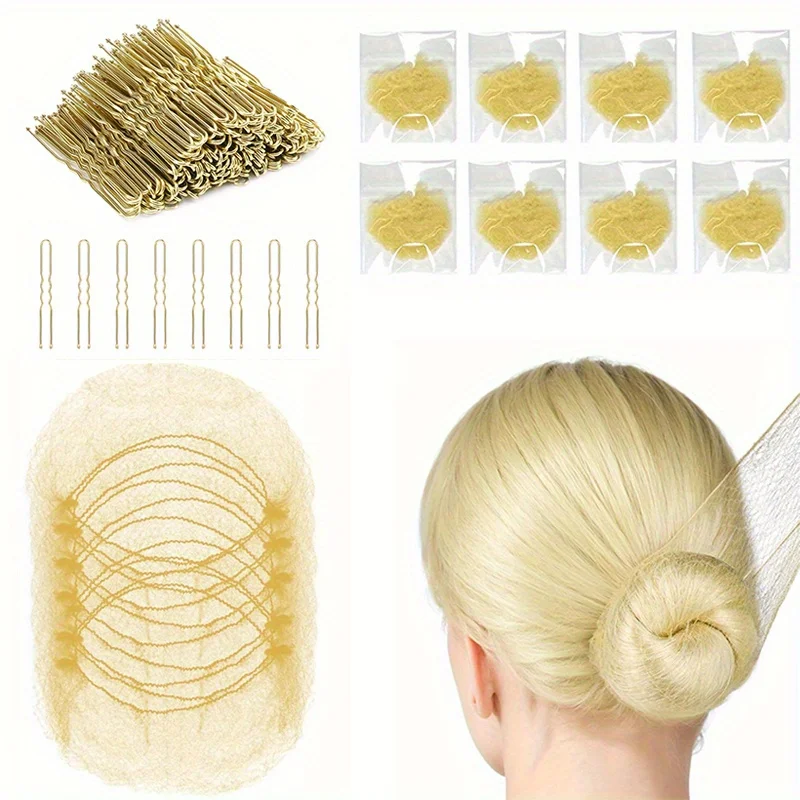 20+20pcs individually packaged golden invisible hair net kit elastic hair net 20in