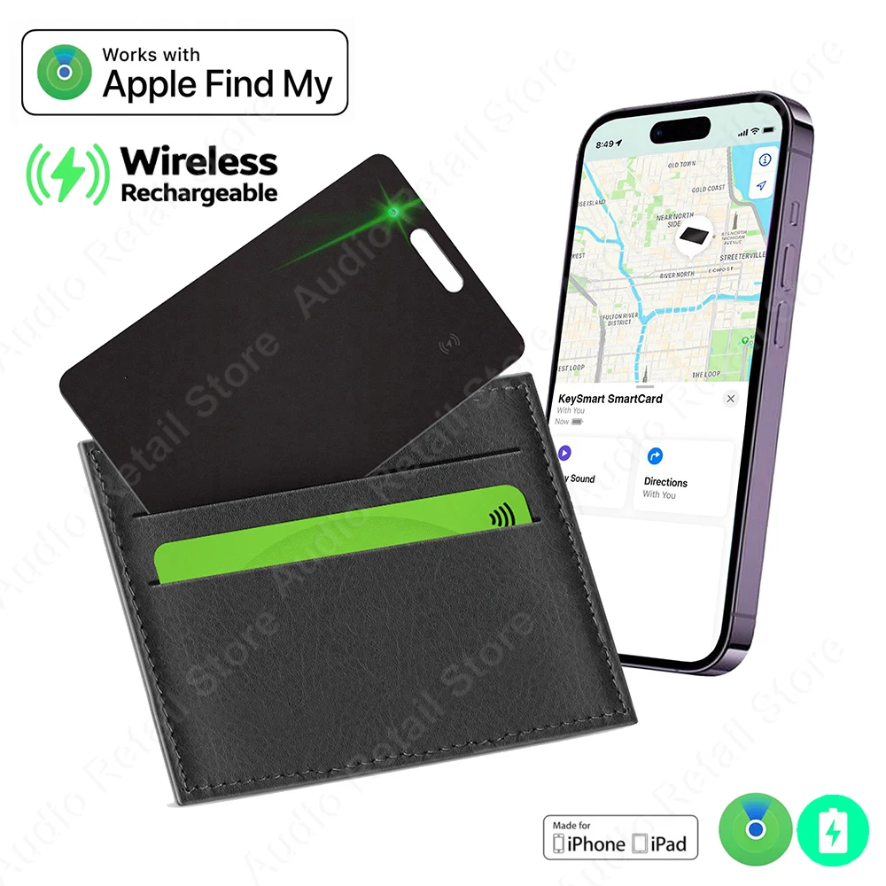 Smart Ultra-fino Mini Wallet, Dispositivo de rastreamento de localização, Carregamento sem fio, Phone Finder, Tracker, Cartão, Funciona com a Apple