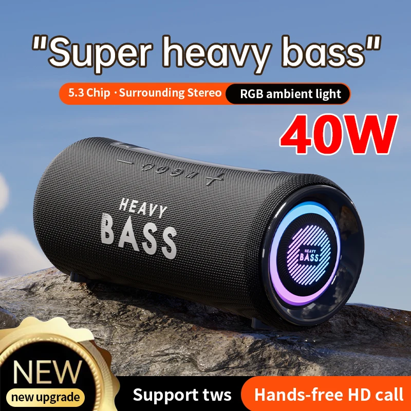 40W High Power Bluetooth Speaker 5.3 Bluetooth Wireless Speaker Outdoor IPX5 Waterproof Sports Speaker Camping Portable Soundbox