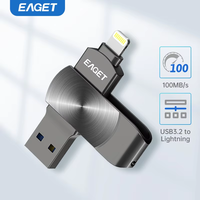 Eaget for iPhone USB Flash Drive MFi Lighting to USB 3.2 Pendrive 64GB 128GB 256GB USB Memories Stick for iPhone 15 iPad Laptops