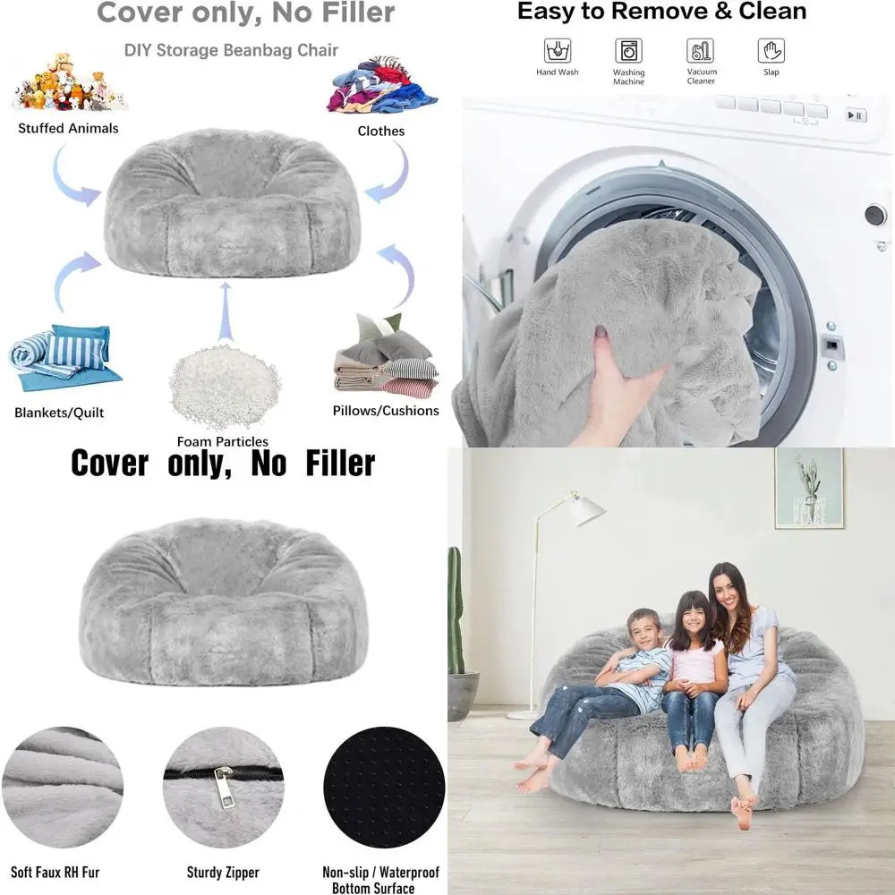 

6T Large Bean Bag Chair Cover for Sofa Bed, Washable, Suitable for Adults and Kids with Liner